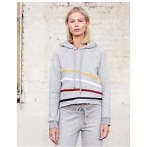 Sundry Gray Chenille Stripes Cropped Hoodie